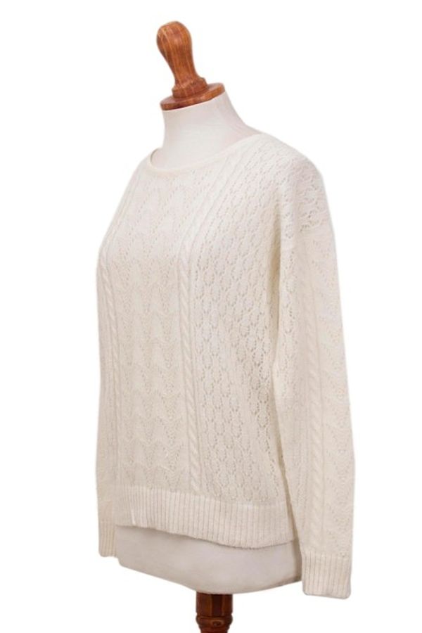 Alternate image for Cable Knit Baby Alpaca Blend Pullover in Ivory from Peru Warm Charm