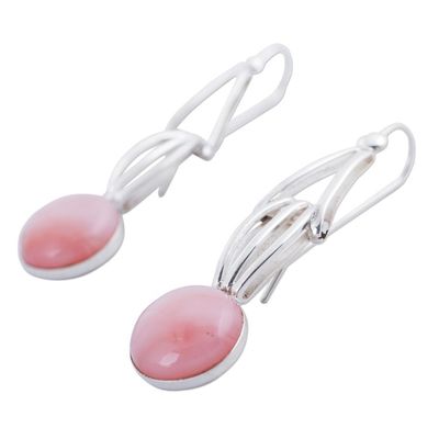 Alternate image for Pink Opal and Sterling Silver Dangle Earrings from Peru Pink Succulence