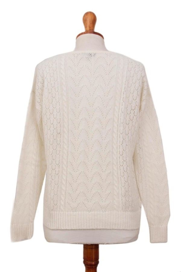 Alternate image for Cable Knit Baby Alpaca Blend Pullover in Ivory from Peru Warm Charm