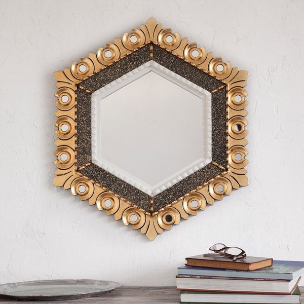 Alternate image for Peruvian Bronze Leaf Wood Wall Mirror in a Hexagon Shape Sublime Hex