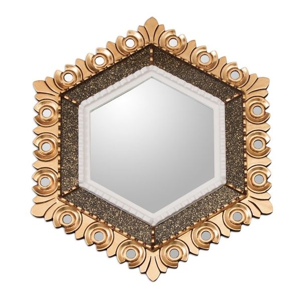 Alternate image for Peruvian Bronze Leaf Wood Wall Mirror in a Hexagon Shape Sublime Hex