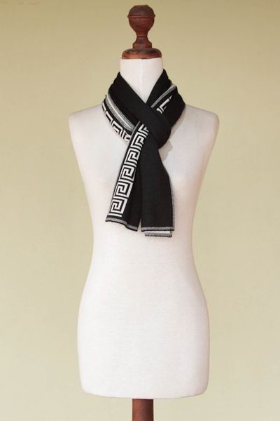 Alternate image for Unique Alpaca Wool Patterned Scarf Peruvian Nocturne