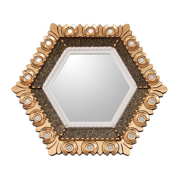 Alternate image for Peruvian Bronze Leaf Wood Wall Mirror in a Hexagon Shape Sublime Hex