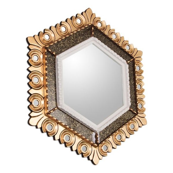 Alternate image for Peruvian Bronze Leaf Wood Wall Mirror in a Hexagon Shape Sublime Hex