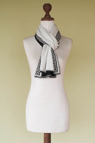 Alternate image for Unique Alpaca Wool Patterned Scarf Peruvian Nocturne