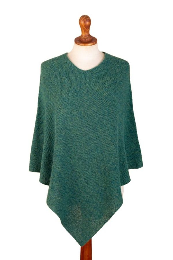 Alternate image for Green 100 Alpaca Poncho Crafted in Peru Embracing Forest