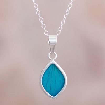 Alternate image for Artisan Crafted Natural Leaf Necklace Natures Gem in Aqua