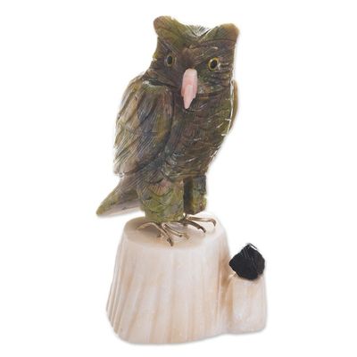 Alternate image for Gemstone Owl Sculpture in Green from Peru Verdant Owl
