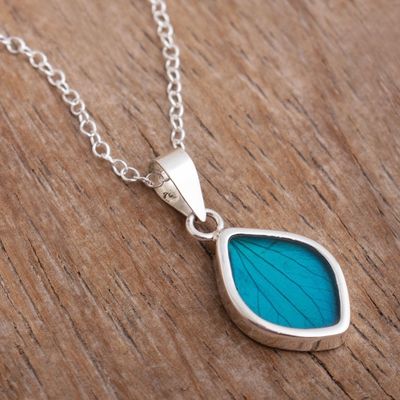 Alternate image for Artisan Crafted Natural Leaf Necklace Natures Gem in Aqua