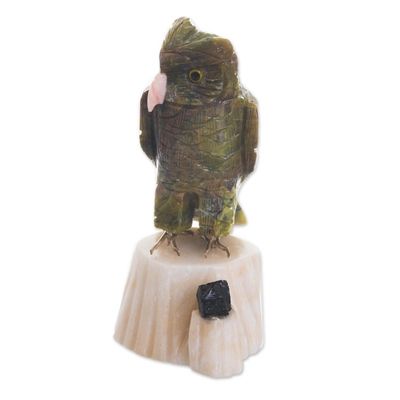 Alternate image for Gemstone Owl Sculpture in Green from Peru Verdant Owl