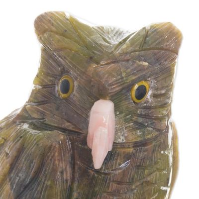 Alternate image for Gemstone Owl Sculpture in Green from Peru Verdant Owl