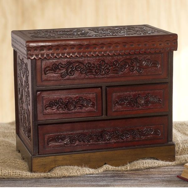 Alternate image for Tooled Leather Jewelry Chest from Peru Ancestral Treasure