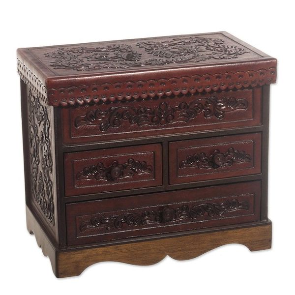 Alternate image for Tooled Leather Jewelry Chest from Peru Ancestral Treasure