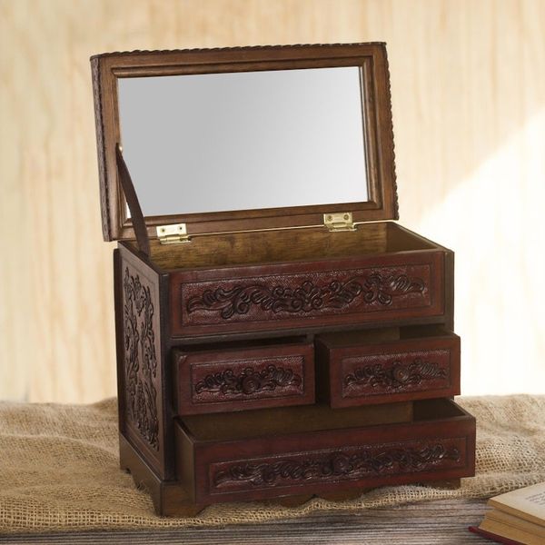 Alternate image for Tooled Leather Jewelry Chest from Peru Ancestral Treasure