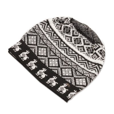 Alternate image for Black and White Diamond Motif Alpaca Blend Knit Hat Alpaca Parade in Black