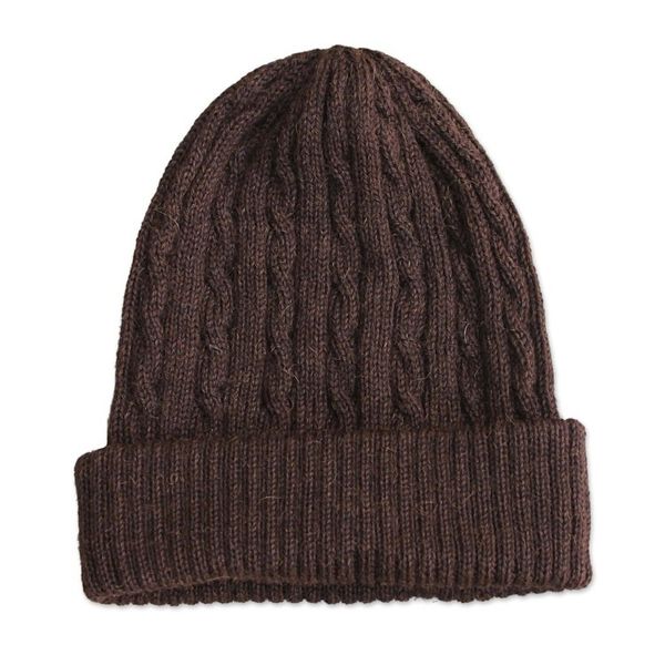 Alternate image for Hand Woven 100 Alpaca Wool Beanie Hat Brown Mountain Roads