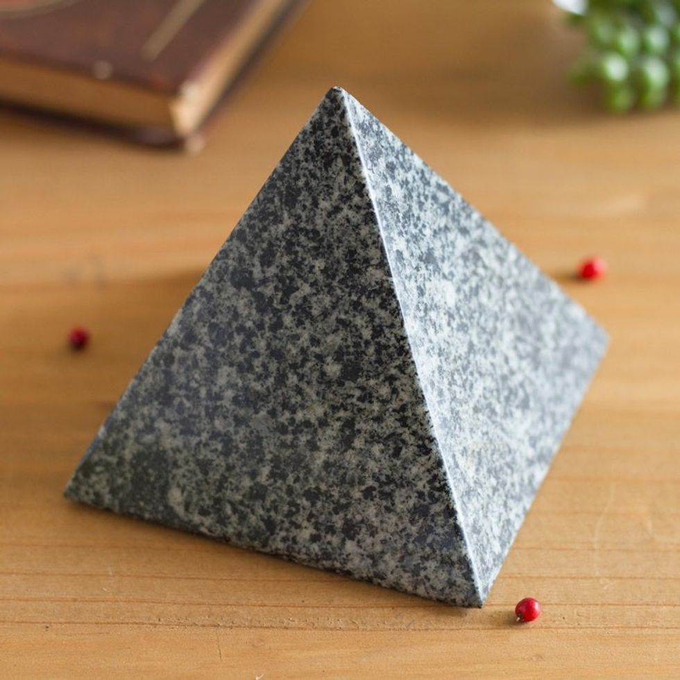 Tourmaline and Quartz Pyramid Gemstone Figurine 3 Inch 'Speckled Pyramid'