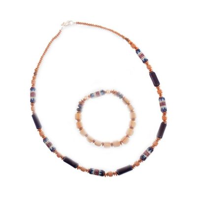 Alternate image for Blue and Brown Ceramic Beaded Necklace and Stretch Bracelet Imagination and Intuition