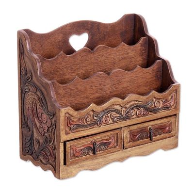 Alternate image for Colonial Leather and Wood Desk Organizer Office Accessory Songbirds