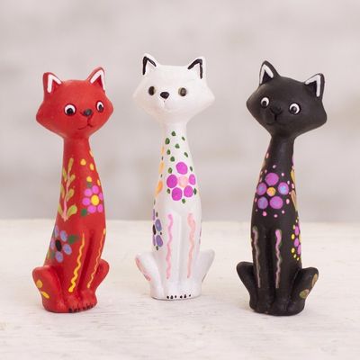 Alternate image for Hand-Painted Ceramic Cat Figurines from Peru Set of 3 Colorful Kittens