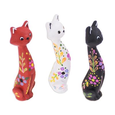 Alternate image for Hand-Painted Ceramic Cat Figurines from Peru Set of 3 Colorful Kittens