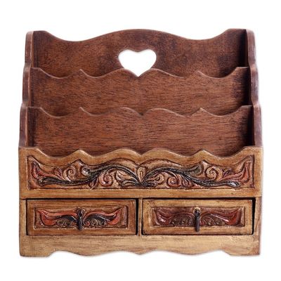 Alternate image for Colonial Leather and Wood Desk Organizer Office Accessory Songbirds