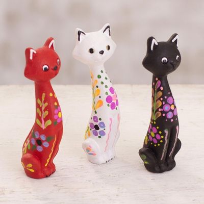 Alternate image for Hand-Painted Ceramic Cat Figurines from Peru Set of 3 Colorful Kittens