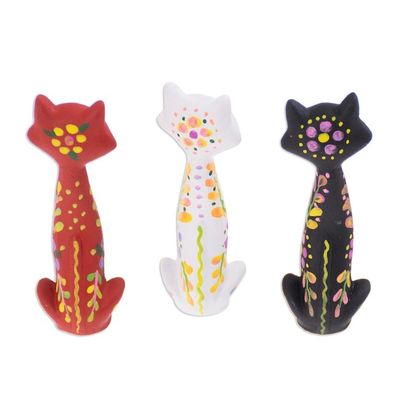 Alternate image for Hand-Painted Ceramic Cat Figurines from Peru Set of 3 Colorful Kittens