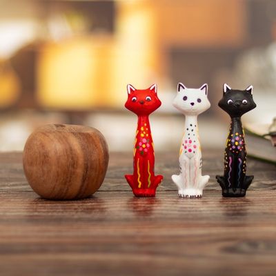 Alternate image for Hand-Painted Ceramic Cat Figurines from Peru Set of 3 Colorful Kittens
