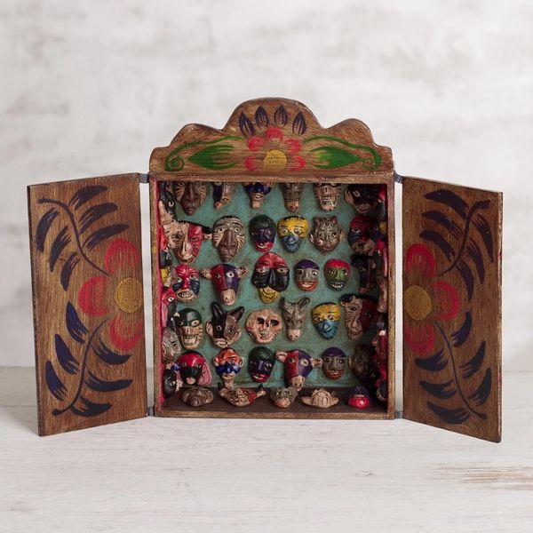 Alternate image for Unique Wood Retablo Folk Art Mask Theme Sculpture Mask Collection
