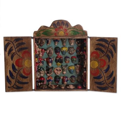 Alternate image for Unique Wood Retablo Folk Art Mask Theme Sculpture Mask Collection