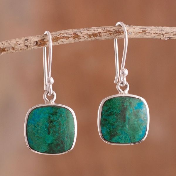 Alternate image for Square Chrysocolla Dangle Earrings from Peru Window