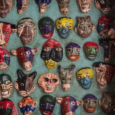 Alternate image for Unique Wood Retablo Folk Art Mask Theme Sculpture Mask Collection