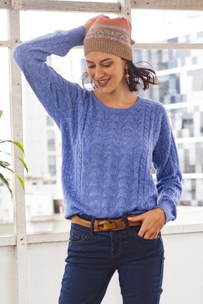 Alternate image for Heather Blue Baby Alpaca Blend Sweater Distinction in Blue