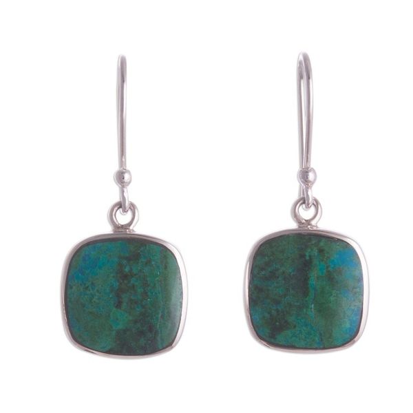 Alternate image for Square Chrysocolla Dangle Earrings from Peru Window