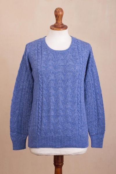 Alternate image for Heather Blue Baby Alpaca Blend Sweater Distinction in Blue