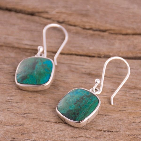 Alternate image for Square Chrysocolla Dangle Earrings from Peru Window