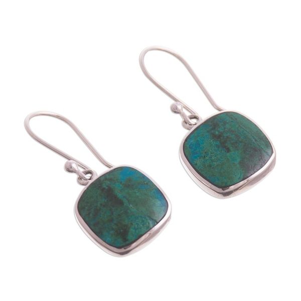 Alternate image for Square Chrysocolla Dangle Earrings from Peru Window