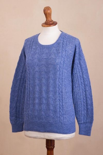 Alternate image for Heather Blue Baby Alpaca Blend Sweater Distinction in Blue