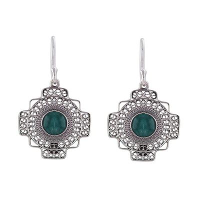 Alternate image for Chrysocolla Chakana Cross Filigree Dangle Earrings from Peru Green Valley Chakana