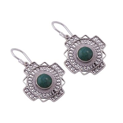 Alternate image for Chrysocolla Chakana Cross Filigree Dangle Earrings from Peru Green Valley Chakana