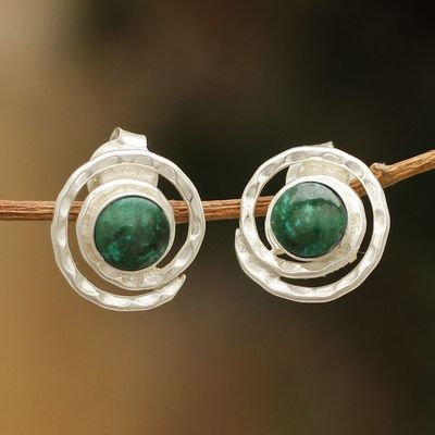 Alternate image for Handmade Sterling Silver Chrysocolla Earrings Cuzco Aura