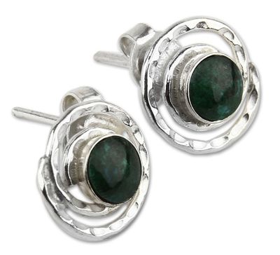 Alternate image for Handmade Sterling Silver Chrysocolla Earrings Cuzco Aura