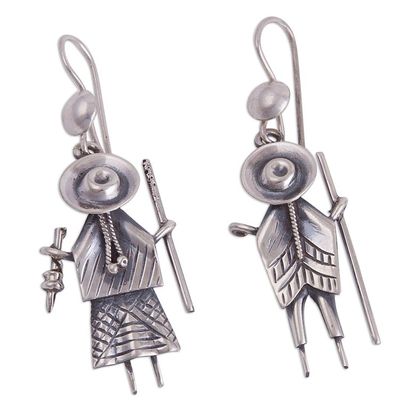 Alternate image for Cuzco Couple Sterling Silver Dangle Earrings from Peru Cuzco Couple