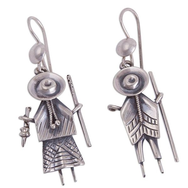 Alternate image for Cuzco Couple Sterling Silver Dangle Earrings from Peru Cuzco Couple