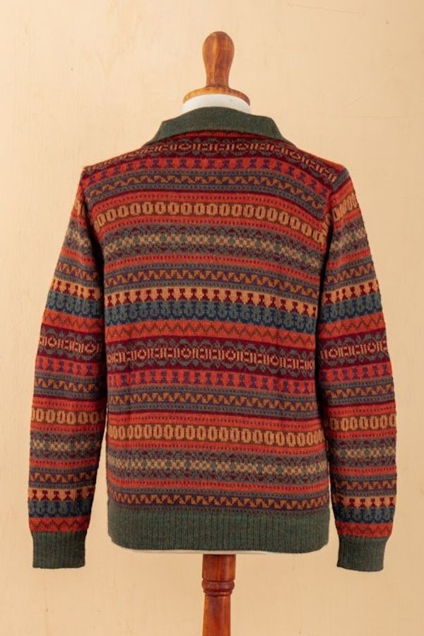 Alternate image for Mens Fair Trade Alpaca Art Knit Pullover Sweater Mountain Sunset