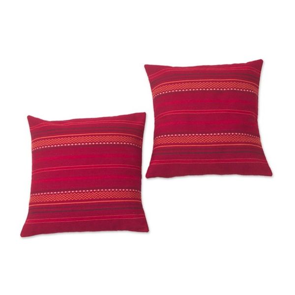 Alternate image for Striped Alpaca Blend Cushion Covers in Crimson Pair Striped Style