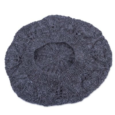 Alternate image for Andean Alpaca Wool Hand Knitted Beret in Charcoal Grey Charcoal Grey Leaves