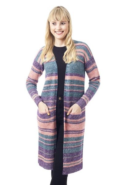 Alternate image for Striped Alpaca Blend Long Sleeve V-Neck Duster Cardigan Mesa Sunrise
