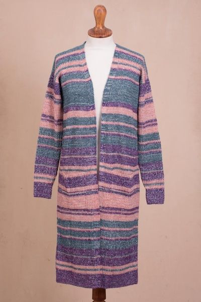 Alternate image for Striped Alpaca Blend Long Sleeve V-Neck Duster Cardigan Mesa Sunrise